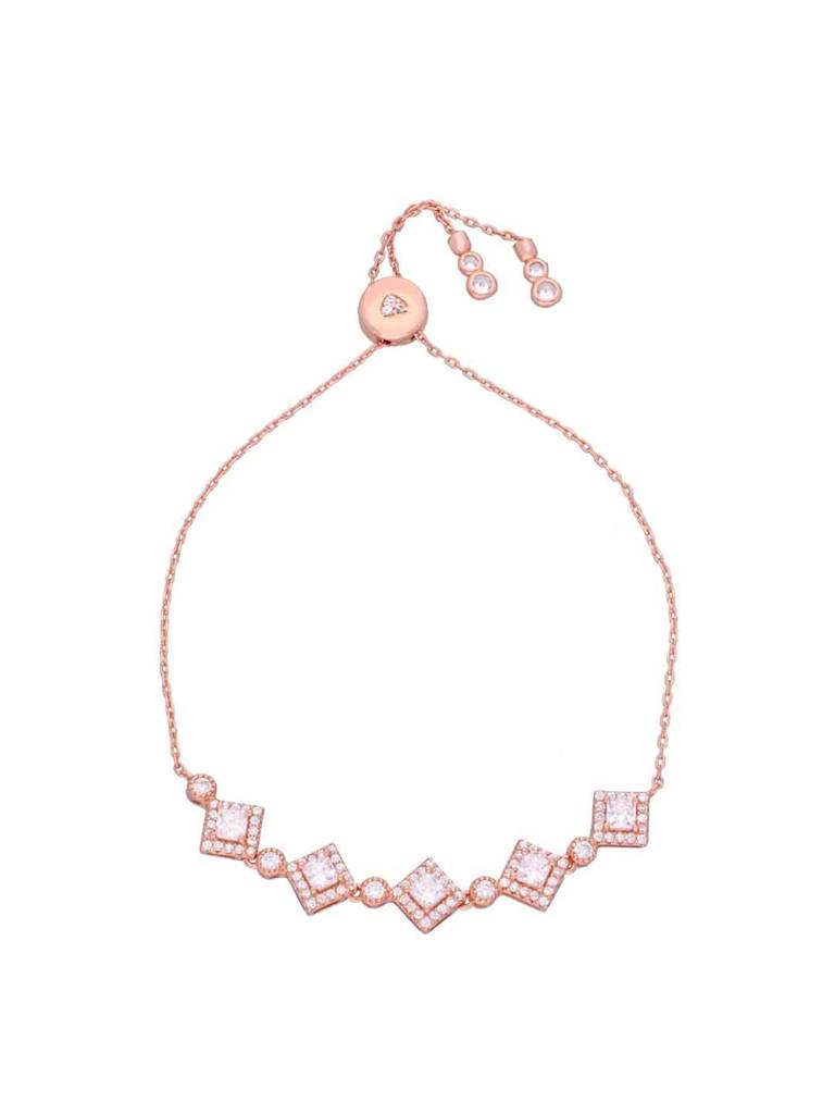 Sterling Silver Rose Gold Princess Cut Diamond Tennis Adjustable Bracelet : BRSL99-RG-NA