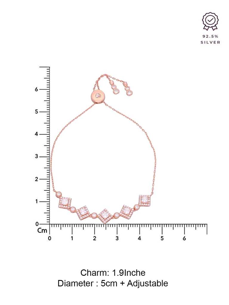 Sterling Silver Rose Gold Princess Cut Diamond Tennis Adjustable Bracelet : BRSL99-RG-NA