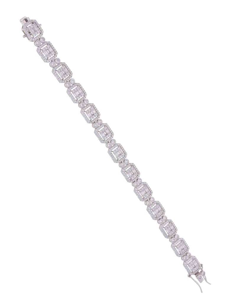 Charming Rectangle Baguettes Zircon Cube Silver Tennis Bracelet : BRTN50-S-NA