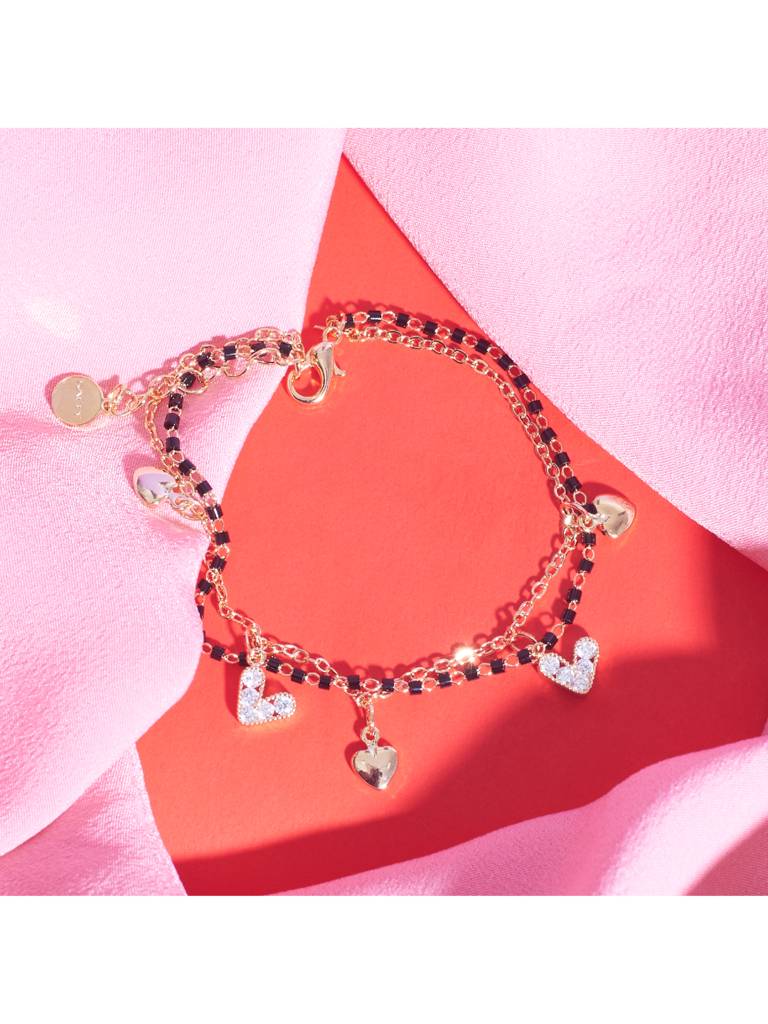 Velvet Black Pearl Heart Bracelet For Women & Girls Jewellery Accessories : BS14410-G-BLK