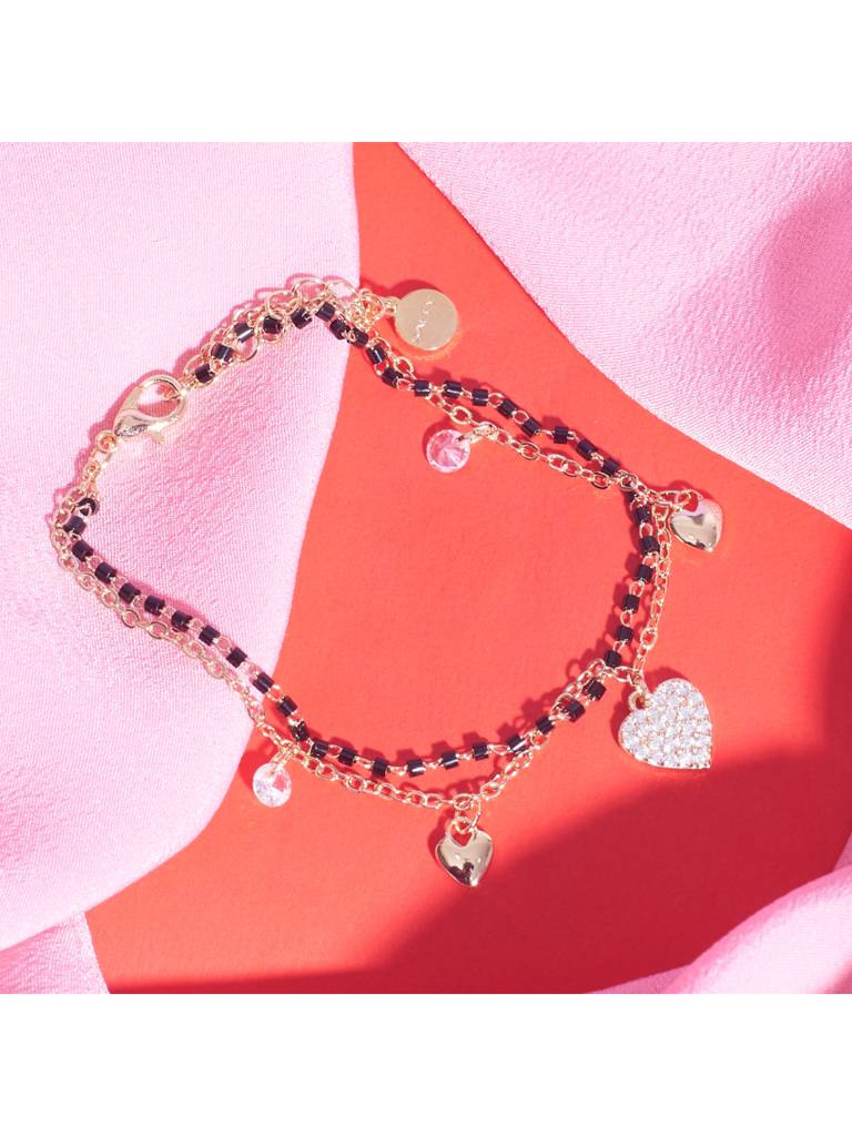 Black Charm Heart Bracelet For Women & Girls Jewellery Accessories : BS14411-G-BLK