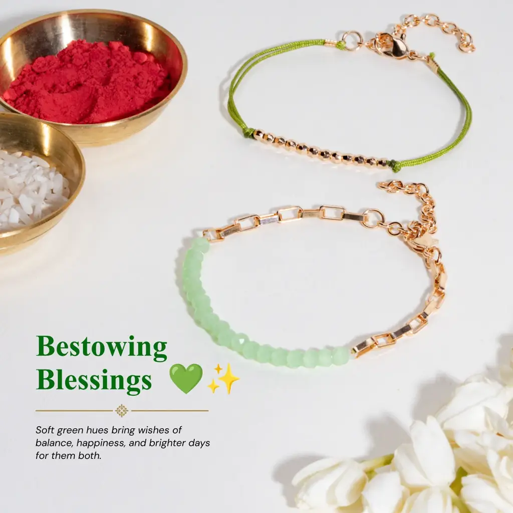 Eternz Certified Jewellery - Salty Green Beads Rakhi Bandhan Lumba Rakhi For Bhaiya And Bhabhi
