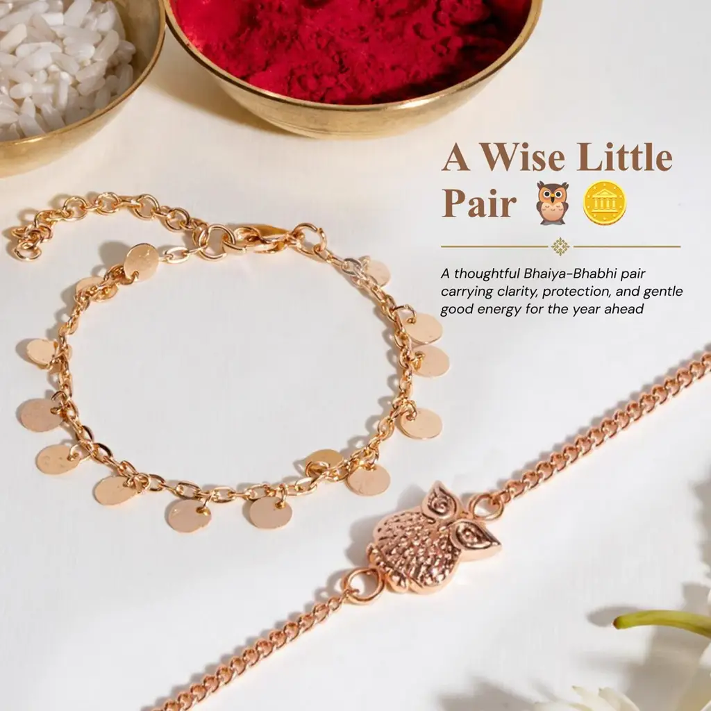 Eternz Certified Jewellery - Salty Owl And Coin Charm Rakhi Bandhan Lumba Rakhi For Bhaiya And Bhabhi