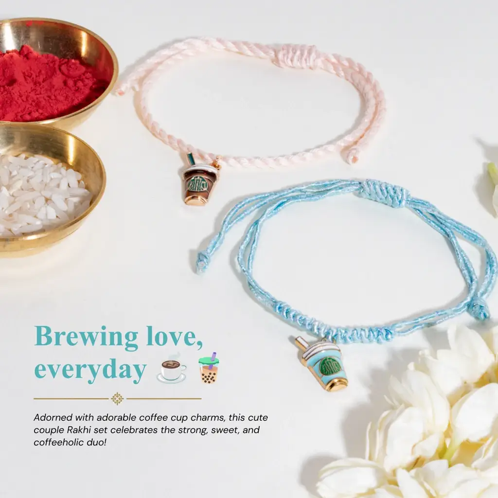 Eternz Certified Jewellery - Salty Enamel Coffee Blue And Coffee Pink Rakhi Bandhan Lumba Rakhi For Bhaiya And Bhabhi