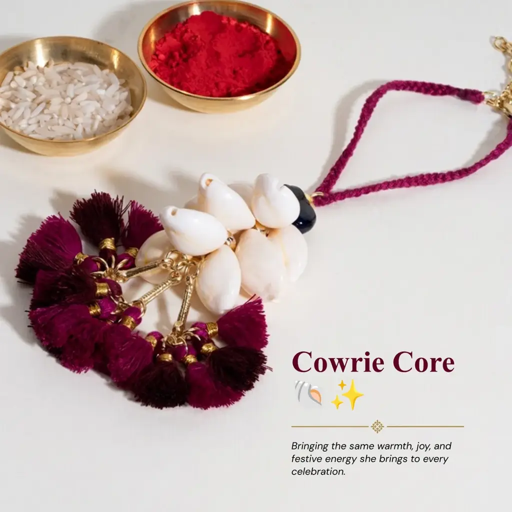 Eternz Certified Jewellery - Salty Magenta Tassel And Shell Lumba Bandhan Rakhi For Bhabhi