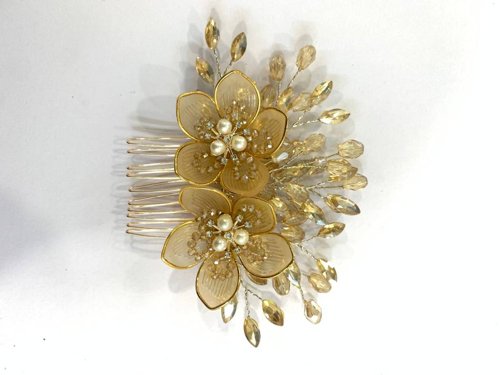 Golden Bloom Crystal Hair Comb : BSJ110
