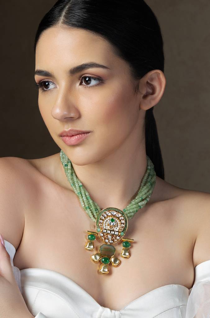 Gold Tone & Green Bespoke Twisted Necklace