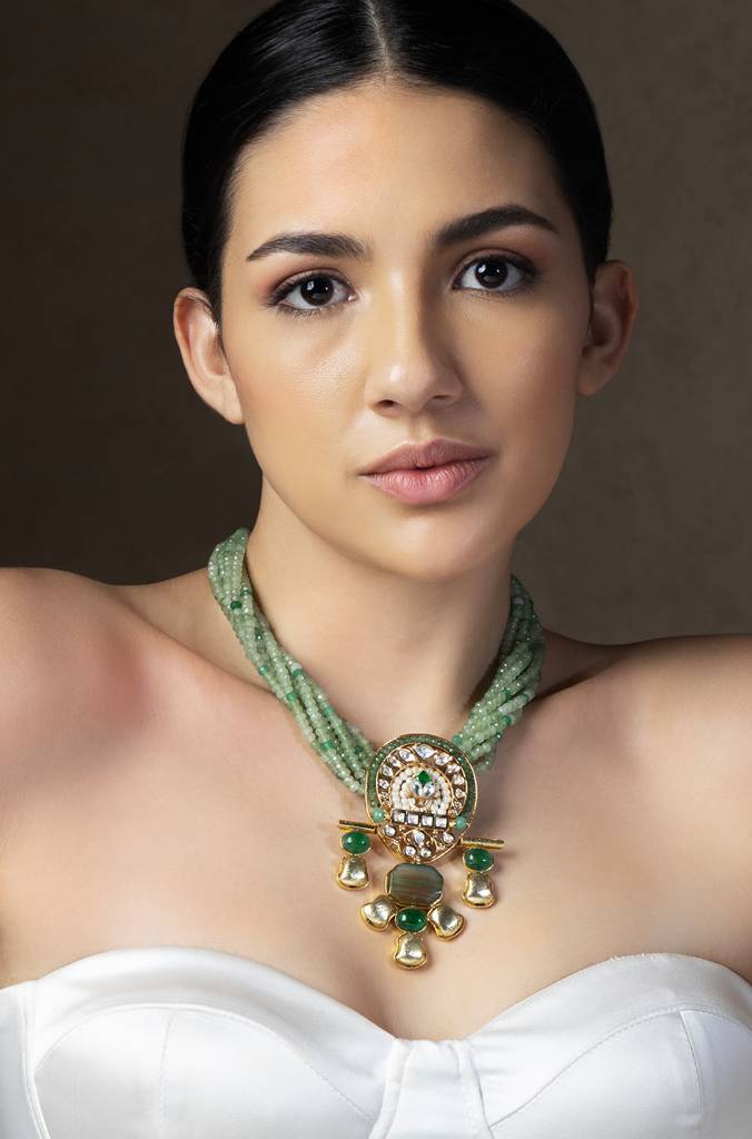 Gold Tone & Green Bespoke Twisted Necklace