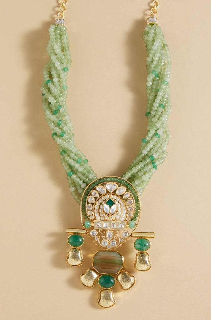 Gold Tone & Green Bespoke Twisted Necklace