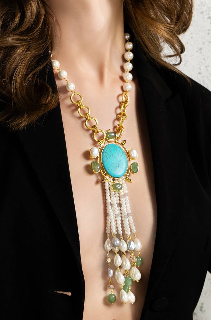Gold Tone & White Bespoke Pendant Necklace