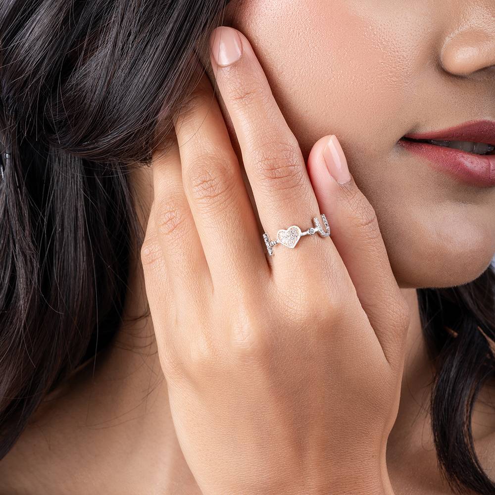 925 Sterling Silver Love Heart Ring With Rainbow Topaz CZ – Promise Ring, Sizes 4-12 - View #3