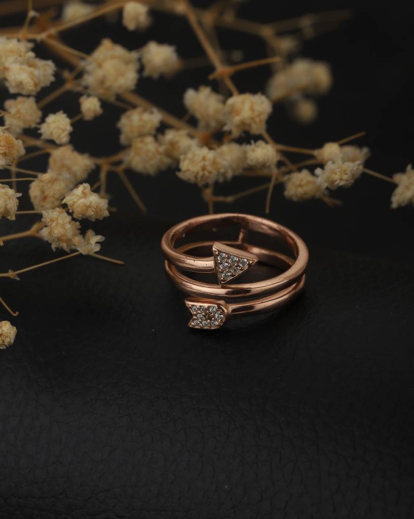Carlton London Women Rose Gold-Plated Cz-Studded Adjustable Finger Ring : BZ119419R3