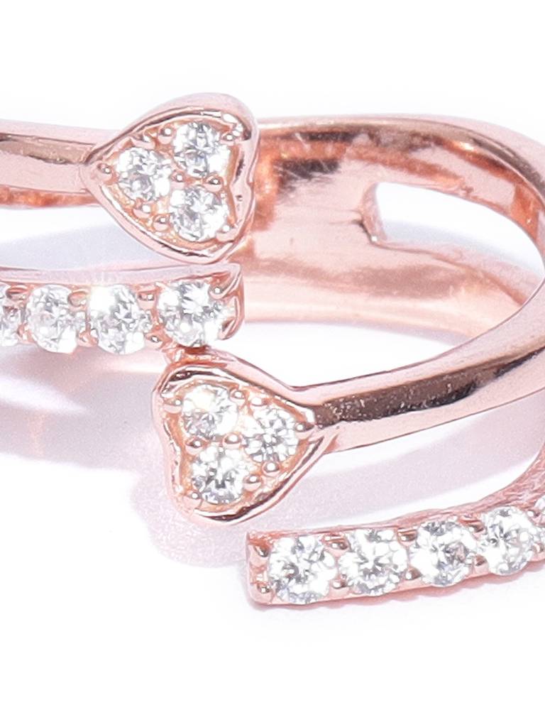 Rose Gold-Plated Cz-Studded Finger Ring : BZ121771R