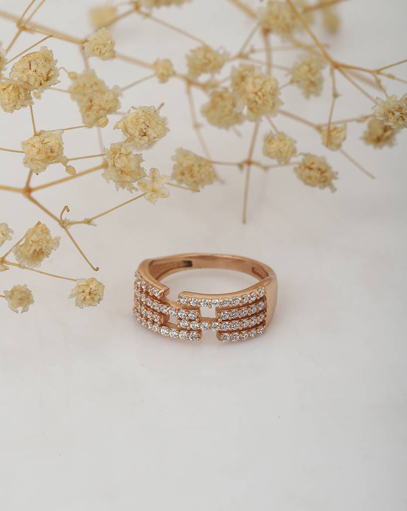 Carlton London Rose Gold-Plated Cz-Studded Finger Ring : BZ121772R
