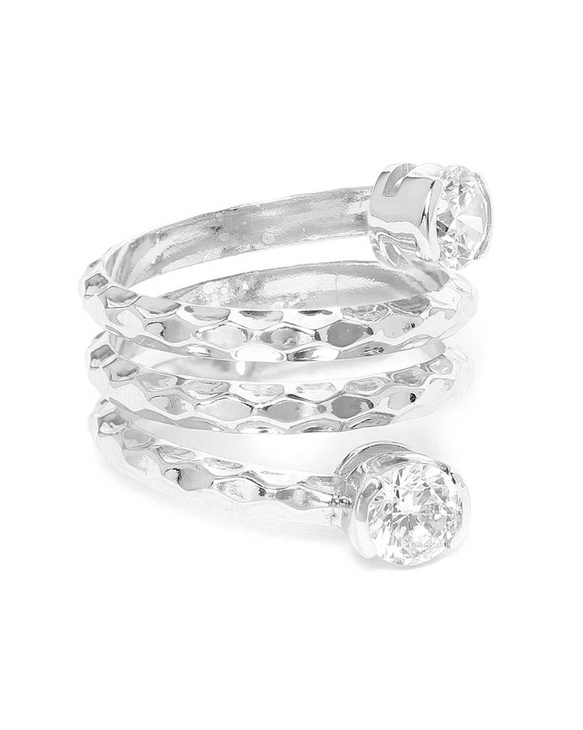 Carlton London Women Silver-Toned Rhodium-Plated Cz-Studded Adjustable Finger Ring : BZ1692R-3