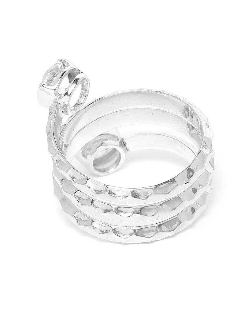 Carlton London Women Silver-Toned Rhodium-Plated Cz-Studded Adjustable Finger Ring : BZ1692R-3