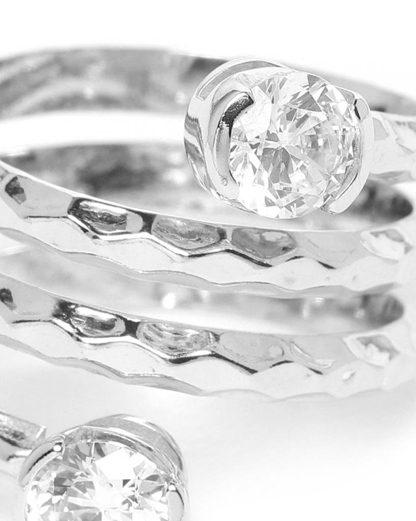Carlton London Women Silver-Toned Rhodium-Plated Cz-Studded Adjustable Finger Ring : BZ1692R-3
