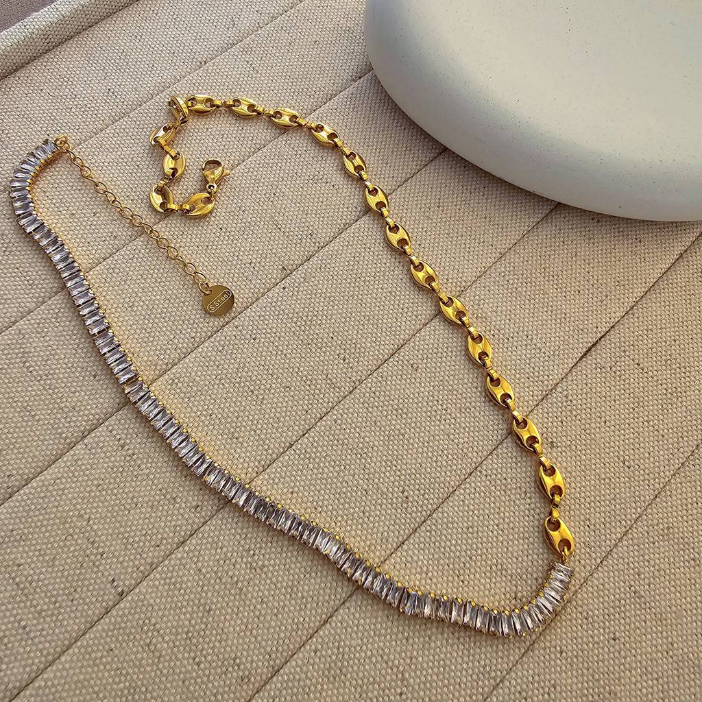 Baguette Shape Zircon Tennis Necklace : TAA-9708569231638-NECKLACE