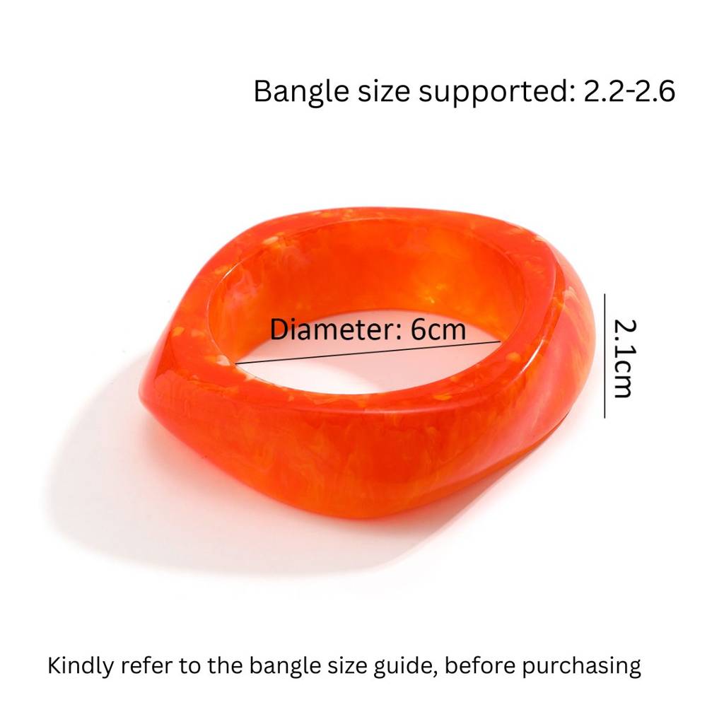 Chunky Wide Edge Rounded Square Polygonal Acrylic Bangle : AMU0125B252OR