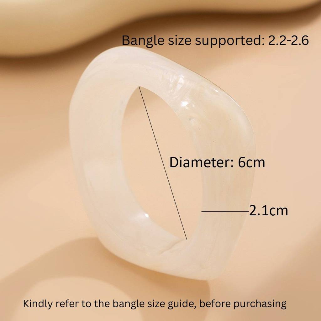 Chunky Wide Edge Rounded Square Polygonal Acrylic Bangle : AMU0125B503WH