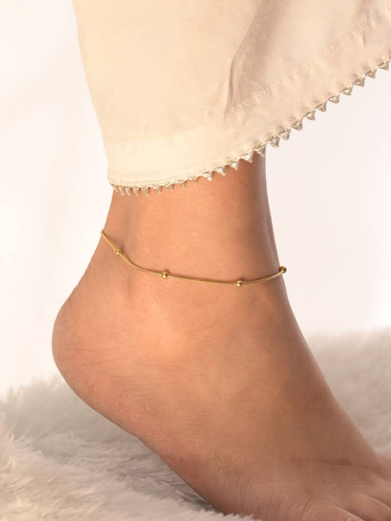 Stylish Stainless Steel Beaded Anklet : AN011