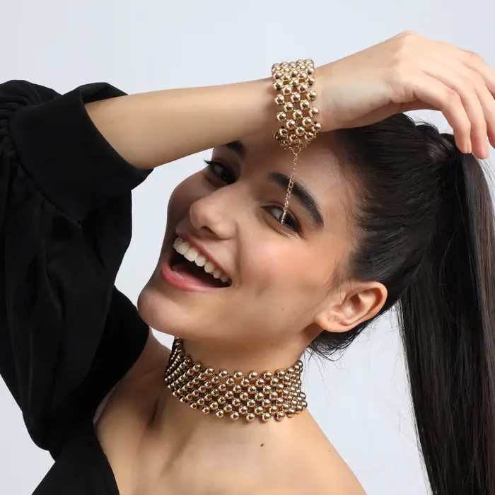 Tfc Bold Bead Mesh Gold Plated Bracelet : 40050