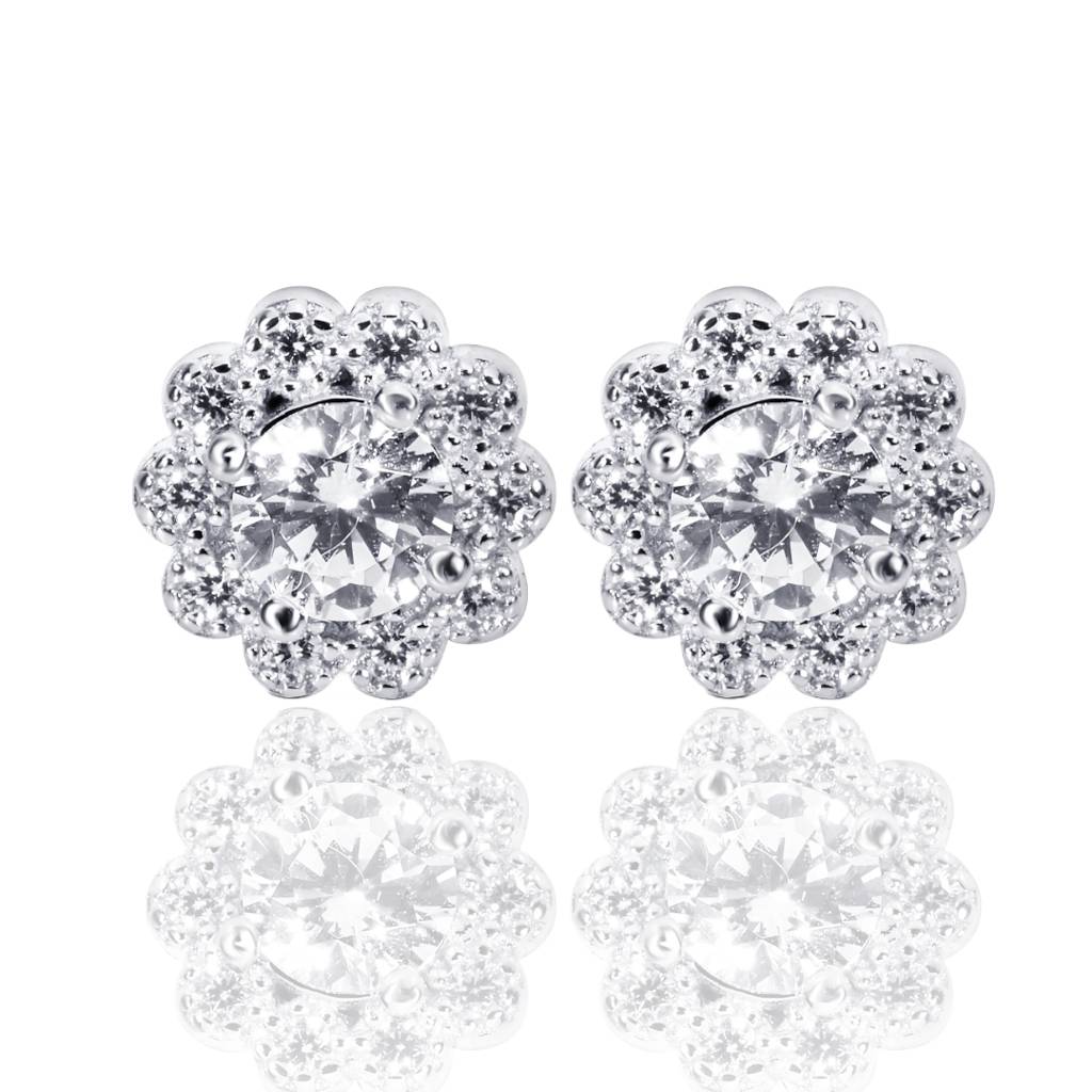 925 Sterling Silver Flower White Ad Stud Earrings For Women Girls  Sterling Silver One Size White