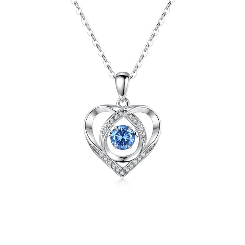 Brd Jewelry 925 Sterling Silver Blue Diamond Heart Pendant Necklace For Women And Girls I Gifts For Girlfriend Wife : B0D9Y28VTF