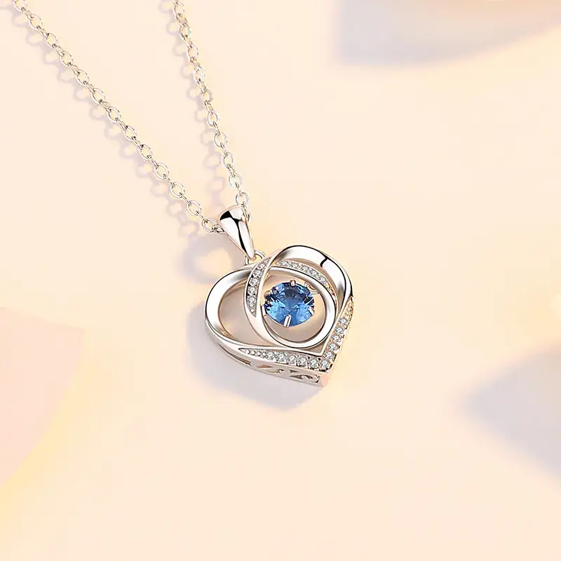 Brd Jewelry 925 Sterling Silver Blue Diamond Heart Pendant Necklace For Women And Girls I Gifts For Girlfriend Wife