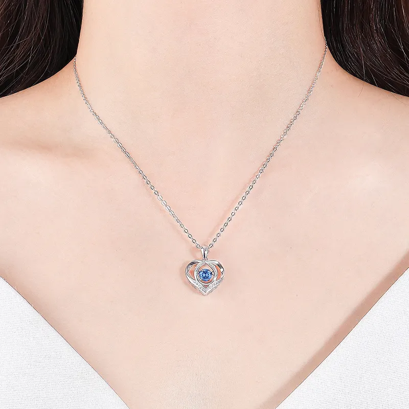 Brd Jewelry 925 Sterling Silver Blue Diamond Heart Pendant Necklace For Women And Girls I Gifts For Girlfriend Wife : B0D9Y28VTF