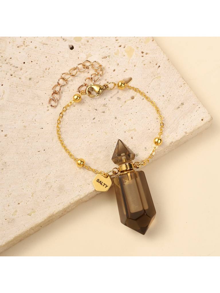 Shungite Perfume Bottle Charm Bracelet For Women & Girls : C-4322-G-BLK
