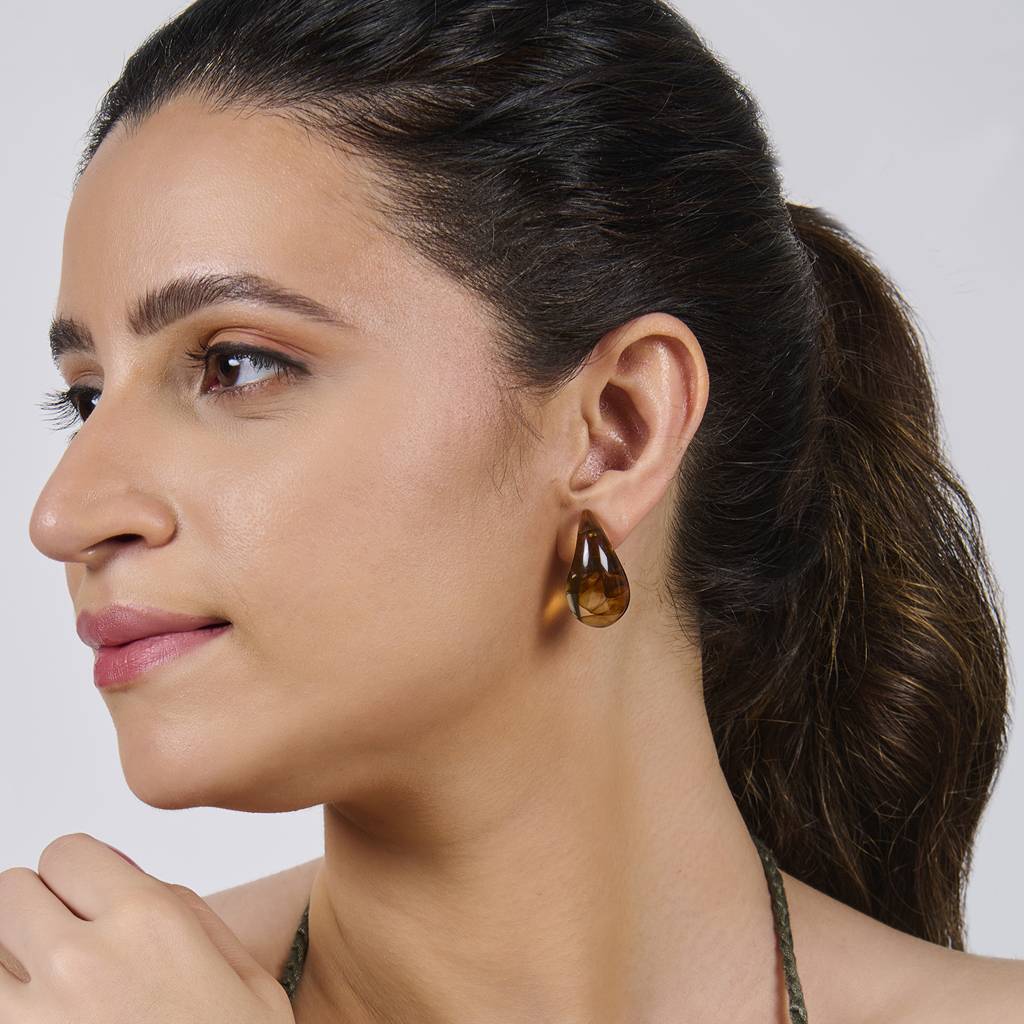 Marble Resin Marbled Tear Drop Bottega Stud Earrings : AOU0125E132BR