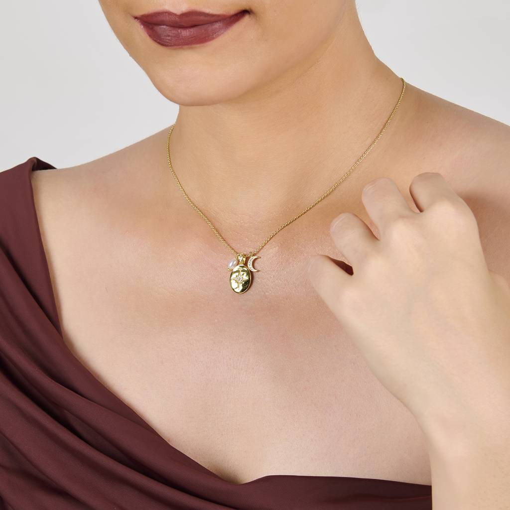 14K Gold Plated Star And Moon Pendant Necklace | Daily Wear Necklace : AXY1124PN0001
