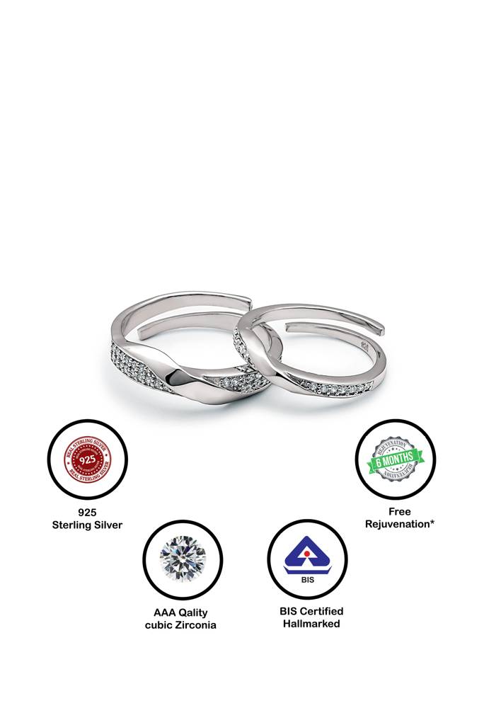 Silberry 925 Sterling Silver Forever Linked Couple Rings : CB28