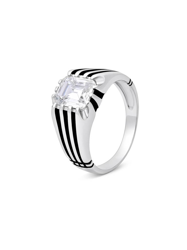 Striped Crest Silver Ring : CBGR475