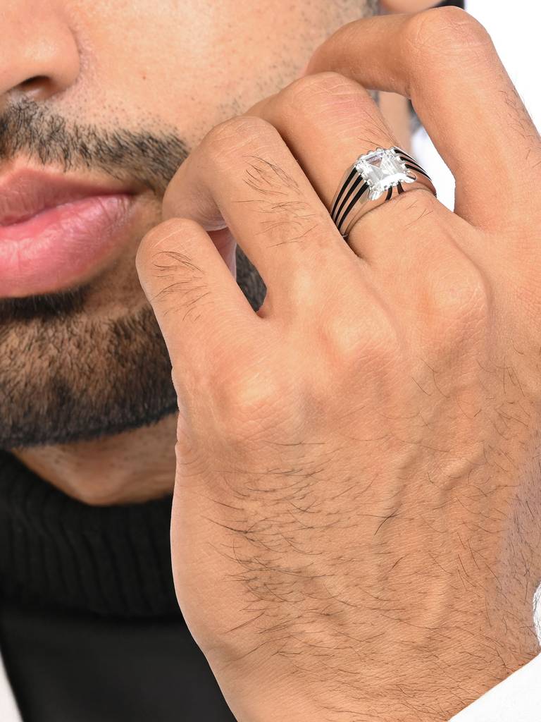 Striped Crest Silver Ring : CBGR475