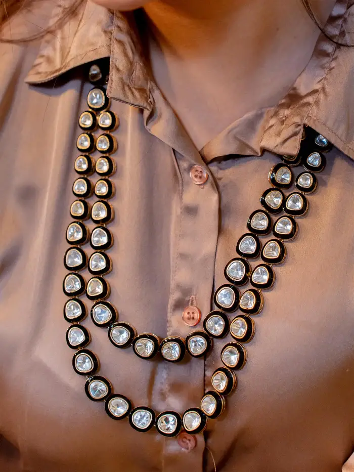 Black Color Gold Plated Long Contemporary Necklace Set : CC-S16BK