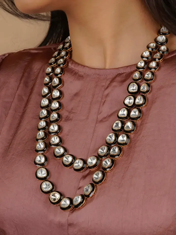 Black Color Gold Plated Long Contemporary Necklace Set : CC-S16BK