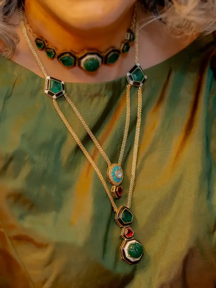 Multicolour Gold Plated Contemporary Necklace Set : CC-S1M