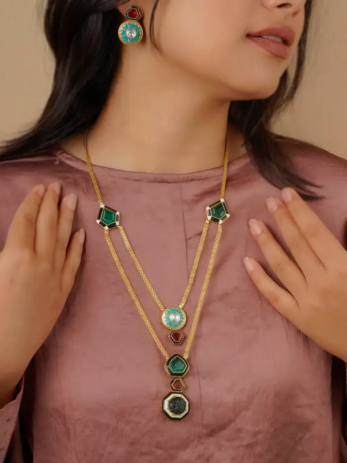 Multicolour Gold Plated Contemporary Necklace Set : CC-S1M