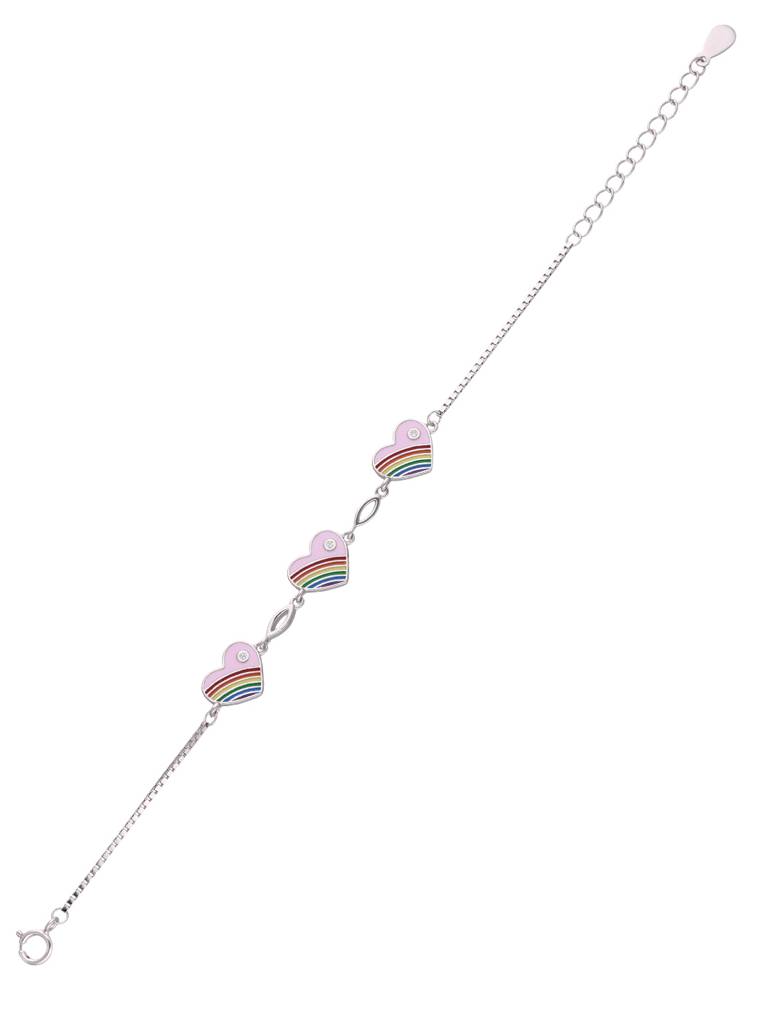 Children'S Rainbow Pink Heart Silver Bracelet : CCBR64-S-NA