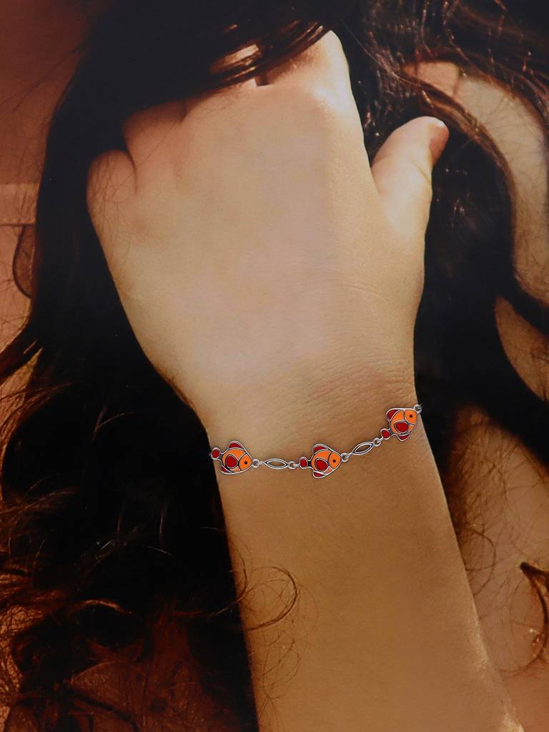 Kids Clownfish Charm Silver Beads Silver Bracelet : CCBR73-S-NA