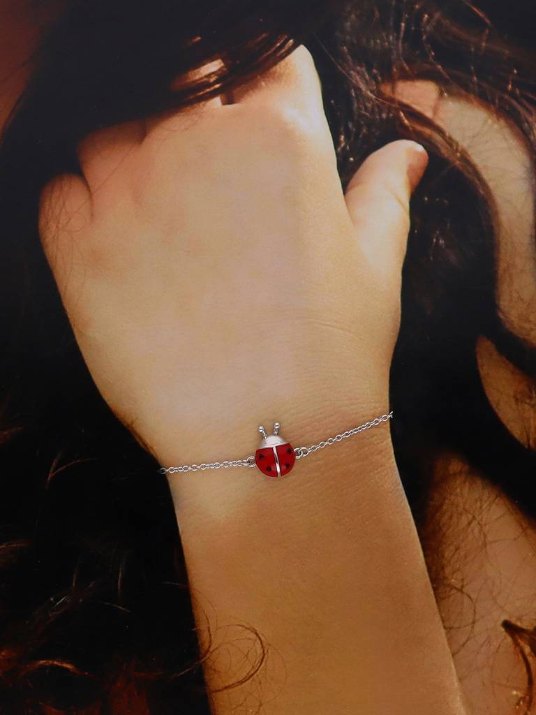 Kids Ladybug Silver Bracelet : CCBR76-S-NA
