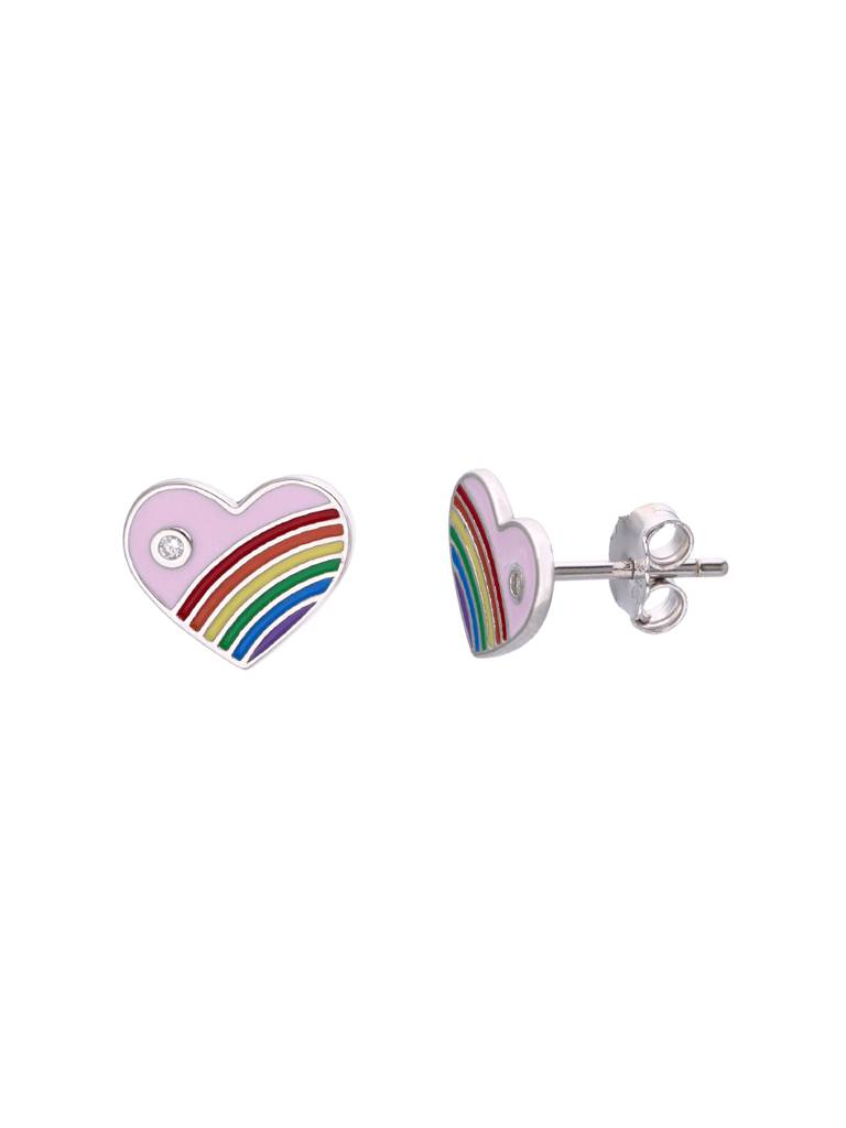 Children'S Rainbow Pink Heart Silver Earrings : CCER40-S-NA