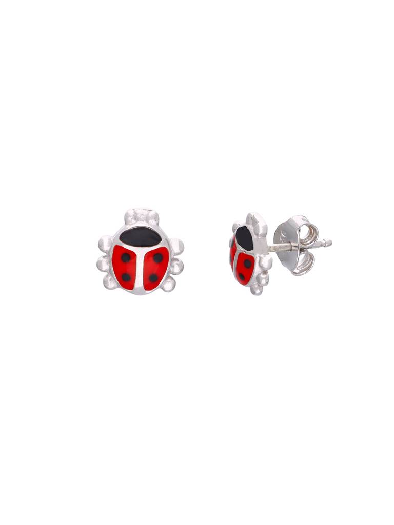Kids Ladybug Silver Earrings : CCER42-S-NA