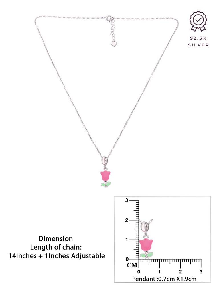 Kids Pink Floral Silver Chain Pendant : CCNL4-S-NA