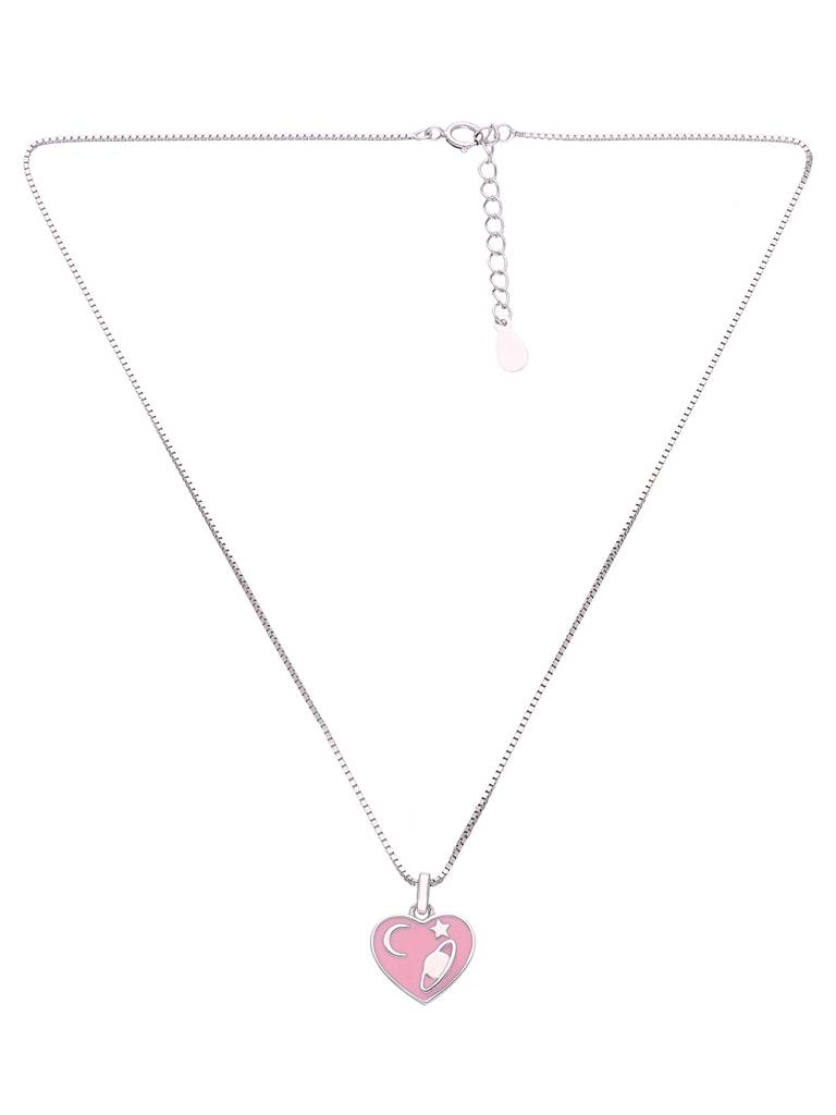 Children'S Celestial Pink Heart Silver Chain Pendant : CCNL6-S-NA