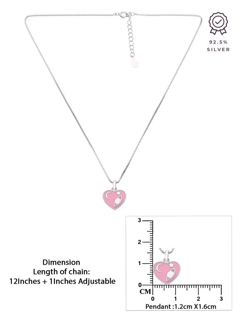 Children'S Celestial Pink Heart Silver Chain Pendant : CCNL6-S-NA
