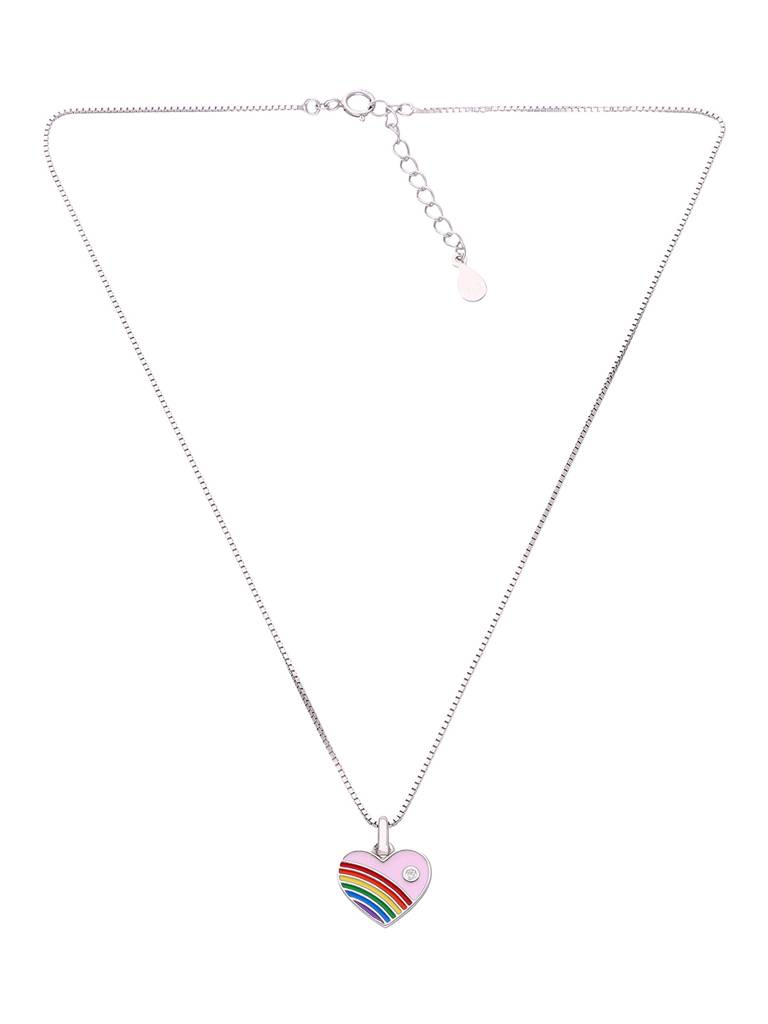Children'S Rainbow Pink Heart Silver Chain Pendant : CCNL9-S-NA