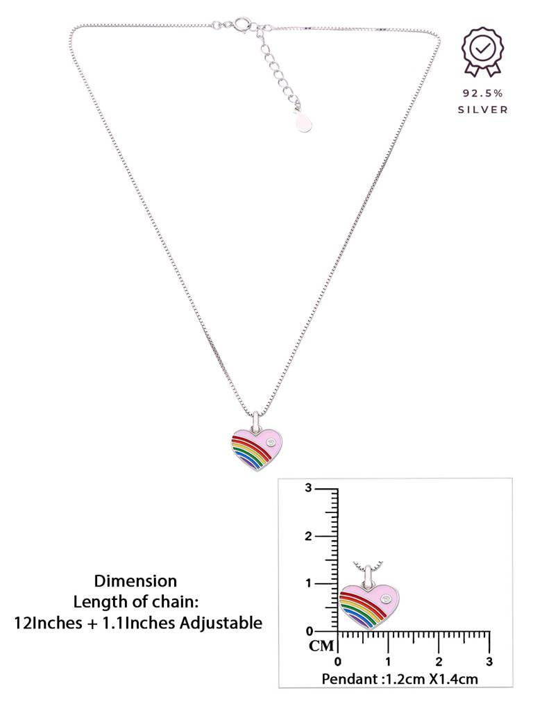 Children'S Rainbow Pink Heart Silver Chain Pendant : CCNL9-S-NA